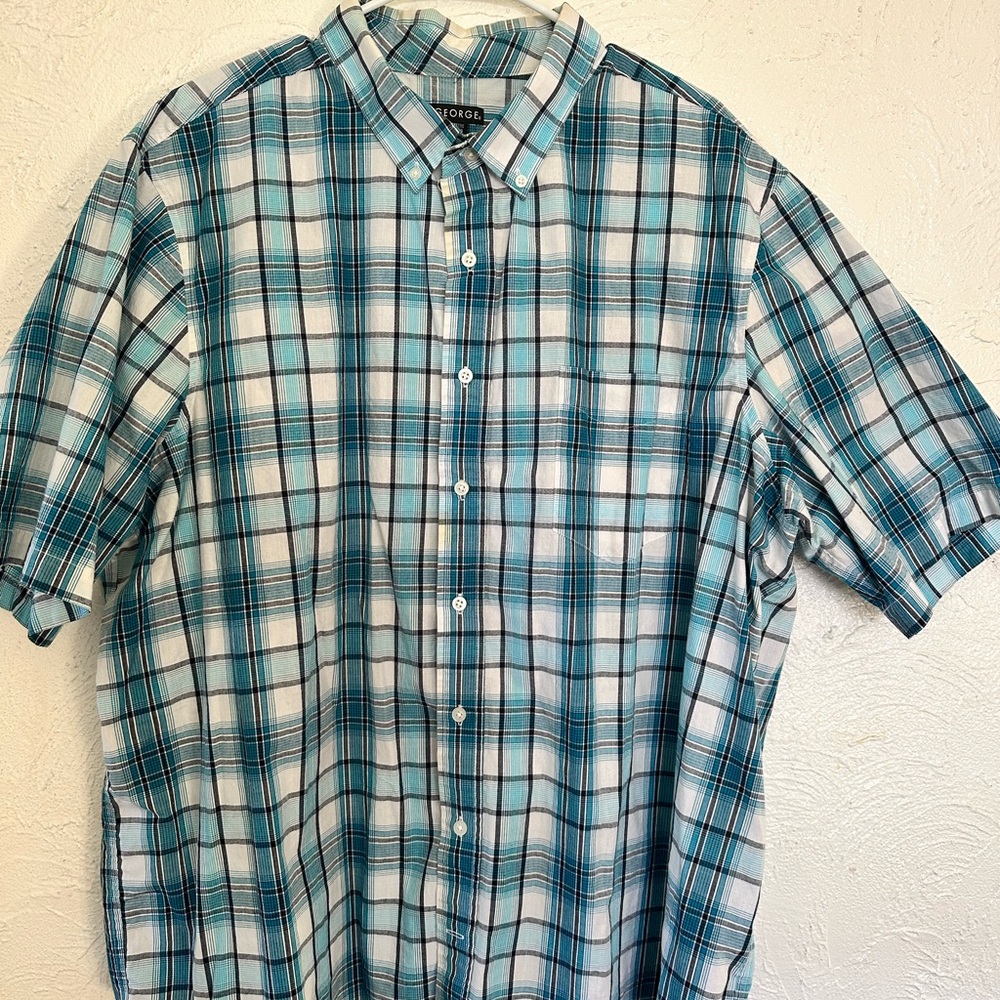 George Teal and White Plaid Men's Shirt